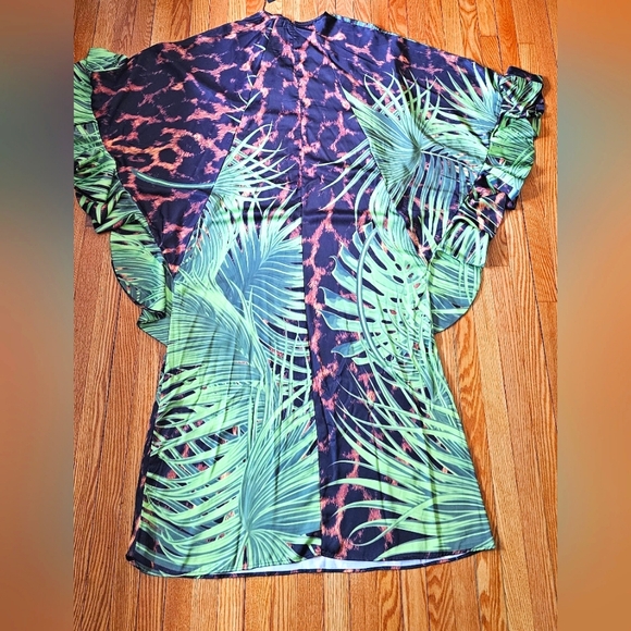 Satin Kaftan Safari Print Maxi Dress - Picture 9 of 12